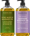 Majestic Pure Lavender Massage Oil and Sore Muscle Massage Oil Bundle - Relaxation Package - 8 fl oz Each