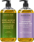 Majestic Pure Lavender Massage Oil and Sore Muscle Massage Oil Bundle - Relaxation Package - 8 fl oz Each