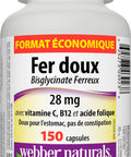 Webber Naturals Gentle Iron Supplement with Vitamin C B12 and Folic Acid 28 mg 150 Capsules StomachFriendly NonConstipating Helps Prevent Iron Deficiency Anemia