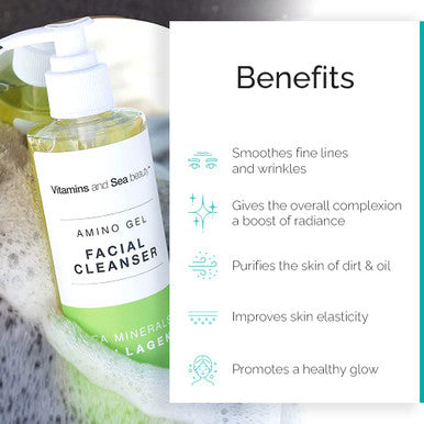 VITAMINS AND SEA BEAUTY, Amino Acid Gel Facial Cleanser, Gentle Purifying Pore Control Face Cleanser Wash with Sea Minerals and Collagen, 8 Fl Oz