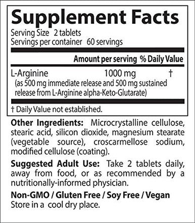 Doctor's Best Sustained Plus Immediate Release L Arginine Non GMO Vegan Gluten Free Soy Free 500 mg 120 Bilayer Tablets