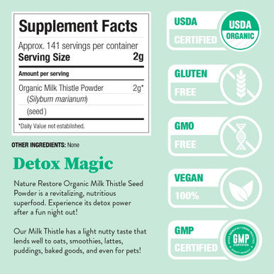 Nature Restore Usda Certified Organic Milk Thistle Seed Powder, 10 Ounces, Packaged In California