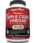 Nutrivein Apple Cider Vinegar Capsules with Mother - 1600mg - 120 Vegan Pills - Supports Healthy Weight Loss, Diet, Digestion, Keto, Cleanser - Best Supplement for Immune System - ACV Raw