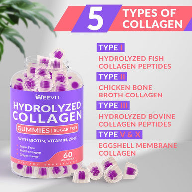 Sugar-Hydrolyzed Collagen Peptide Gummies, Collagen Gummies For Women With Biotin Vitamin C D B12, Collagen Supplement For Immune, Digestion, Skin, Nails, Hair