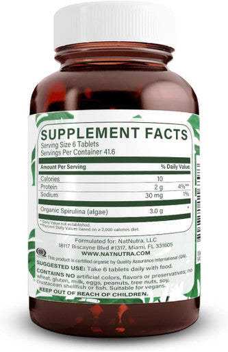 Natural Nutra 100% Usda Organic Spirulina Tablets, Promotes Immune System, 300Mg, 100 Vegan Tablets