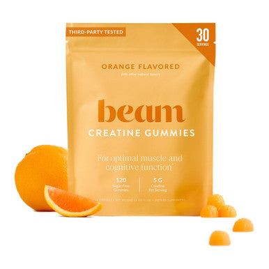 Beam Creatine Gummies Creatine Monohydrate Gummies with 5g Creatine Sugar Free Muscle Strength & Workout Recovery Support Creatine Gummies for Women and Men Orange Flavor Vegan 30 Servings