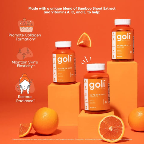 Goli Nutritional Supplement Superfruits Beauty Gummy Vitamin - 60 Count - Collagen-Promoting Ingredients - Mixed Fruit Vegan Plant-Based Non-Gmo Gluten- & Gelatin