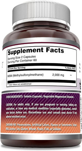 Amazing Nutrition Formulas MSM (Methylsulfonylmethane) Supplement | 2000 Mg Per Serving | Capsules | Non-GMO | Gluten | Made in USA (2 Pack 120 Count)