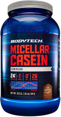 Bodytech Micellar Casein Protein Powder, Slow Release For Overnight Muscle Recovery - 24 Grams Of Protein Per Serving - Rich Chocolate (4 Pound)