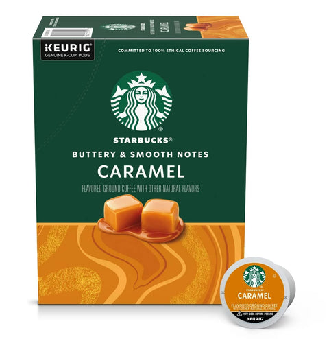 Starbucks K-Cup Coffee Pods, Caramel Naturally Flavored Coffee For Keurig Brewers, 100% Arabica, 1 Box (22 Pods)