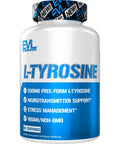 Evlution Free Form L Tyrosine 500mg Capsules Nutrition L-Tyrosine Supplement Amino for Energy Focus and Mood Support - Nootropic Brain Support Supplement for Cognitive Performance - 60 Servings