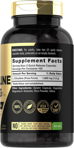 Carlyle L Citrulline Capsules 1600mg | 200 Count | Advanced Athlete Formula Non-GMO Gluten Supplement