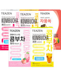 Teazen 5 Flavor 50 stick Variety Pack Kombucha Lemon Berry Citrus Peach flavor (7.05oz 40 Sticks) & Pink Grapefruit Hibiscus and Green Tea Powdered Drink Mix (1.76oz 10 Sticks)