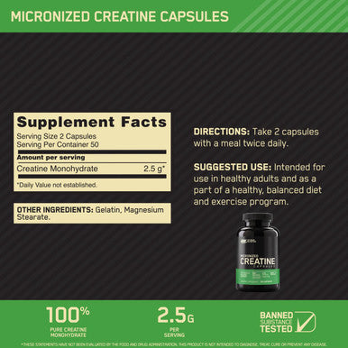 Optimum Nutrition Unflavored Creatine Monohydrate 100 Capsules Bundled With Hmb 90 Capsules