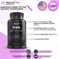 Iron Supplement 2-In-1 Complete Complex - Natural Flow 2X Heme And Chelated Non Heme Iron Bisglycinate, Folate, B And Vitamin C, For Anemia And Blood Building Support, Gentle On Stomach, 90 Caps