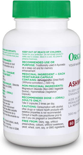 Organika Ashwagandha- Stress Relief, Sleep Aid, Mood Enhancement, Thyroid And Blood Sugar Balance- 60 Vcaps