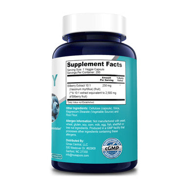 Bilberry Extract 2500mg 200 Vegetarian caps (Non-GMO & )