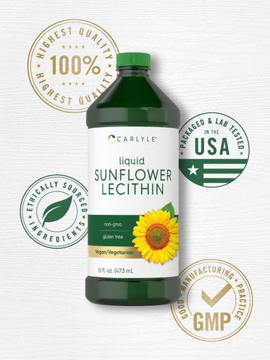 Carlyle Sunflower Lecithin Liquid 16 Oz Oil | 2 Pack | Vegan, Vegetarian, Non-Gmo, Soy Free, Gluten Free