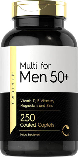 Carlyle Multivitamin for Men 50 Plus | 250 Caplets | with B Vitamins, Vitamin D, Magnesium & Zinc | Gluten Free Supplement