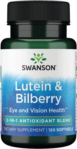 Swanson Standardized Lutein '&' Bilberry - Natural Supplement Promoting Eye Sight '&' Eye Health - Formula to Help Reduce Eye Fatigue '&' Strain - (120 Softgels)