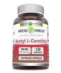 Amazing Formulas Acetyl L-Carnitine Hcl 500 Mg 120 Veggie Capsules Supplement | Non-Gmo | Gluten Free | Made In Usa | Suitable For Vegetarians