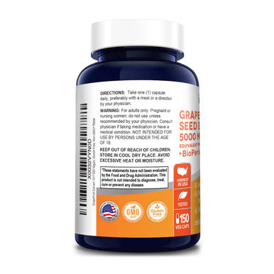 NusaPure Grape Extract 5000 mg per Capsule (Extract 10:1) with Bioperine 150 Veggie caps Vegan Non-GMO
