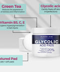 MAJESTIC PURE Glycolic Acid Pads for Face & Body - 20% Resurfacing Exfoliating Pads with Vitamin C,E,B5,AloeJuice, GreenTea & Rosemary Oil - For Skin Tone, Acne, Fine Lines & Dark Spots - Peel Pads 60