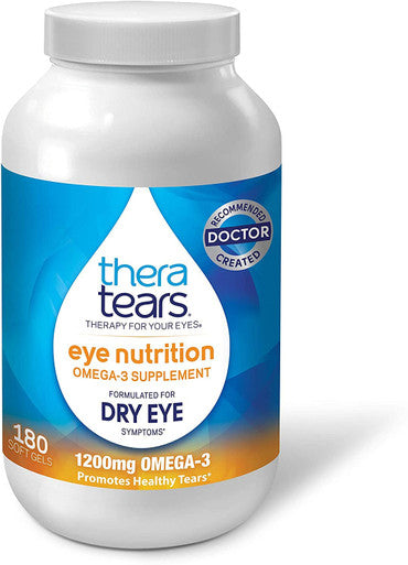 TheraTears 1200mg Omega 3 Supplement for Eye Nutrition Organic Flaxseed Triglyceride Fish Oil and Vitamin E 180 Count