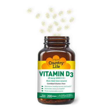 Country Life Vitamin D3 Non-Fish 1000 Iu 200 Softgels Certified Gluten Free