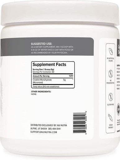 Nui Nutra Creatine Monohydrate Powder Supplement (Micronized) | 300G | Muscle Mass, Strength, and Performance Improvement for Men and Women | Pre Workout Energy & Post Workout Recovery | Unflavored
