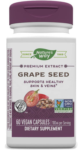 Nature's Way Premium Extract Standardized Grape Seed 95% Polyphenols, 100 mg per serving, 60 Capsules