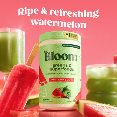Bloom Nutrition Superfood Greens Powder Digestive Enzymes with Probiotics and Prebiotics Gut Health Bloating Relief for Women Chlorella Green Juice Mix with Beet Root Powder 25 SVG Watermelon