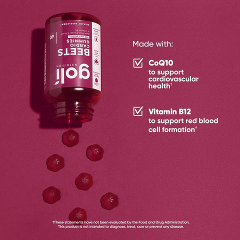Goli Nutritional Supplement Beets Cardio Gummy - 60 Count - 100Mg Coq10 & Beet Root Extract - Gluten- Vegan Non-Gmo And Gelatin-. Nature'S Great Superfood.
