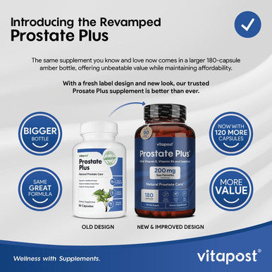 Prostate Plus Natural Prostate Care And Urinary Health Supplement For Men Enriched With Saw Palmetto, Vitamin B6, Vitamin E, Selenium And Zinc. 180 Capsules