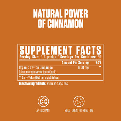 EPN Supplements Organic Ceylon Cinnamon Extra Strength | #1 Rated Natural Cinnamon Pill Supplement | Antioxidant, Improve Cognitive Function & Overall Health For Men & Women, 1200Mg - 60 Capsules