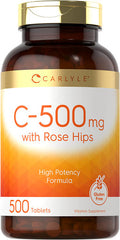 Carlyle Vitamin C With Rose Hips 500Mg | 500 Tablets | High Potency Formula | Vegetarian, Non-Gmo And Gluten Free Supplement