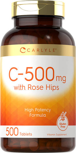 Carlyle Vitamin C With Rose Hips 500Mg | 500 Tablets | High Potency Formula | Vegetarian, Non-Gmo And Gluten Free Supplement