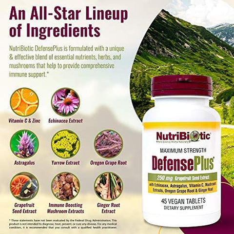 Nutribiotic â€“ Defenseplus 45 Tablets 11 In 1 Immune Support With Vitamin C Zinc Grapefruit Seed Extract Ecea Astragalus Root & Immune Boosting Extracts & Mushrooms Vegan & Gluten