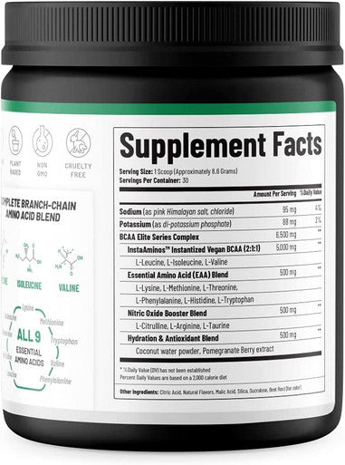 Snap BCAA Powder Essential Amino Supplement with Nitric Oxide Booster Pre Workout Powder Recovery Supplements Post Workout Muscle Strength BCAA for Women Men 30 Servings