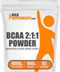 Bulksupplements.Com Bcaa 2:1:1 Powder - Branched Chain Amino Acids. Bcaa Powder, Bcaas Amino Acids Powder - Unflavored & Gluten Free, 6000Mg Per Serving - 83 Servings, 500G (1.1 Lbs)