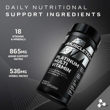 Multivitamin for Men | MuscleTech Platinum Multivitamin | Vitamin C for Immune Support | 18 Vitamins & Minerals | Vitamins A C D E B6 B12 | Daily Workout Supplements | Mens Multivitamins, 90 ct