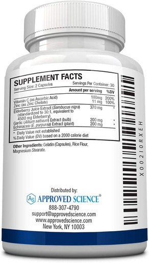 Approved ScienceImmune Booster Extra Strength Support Elderberry Extract Echinacea Vitamin D3 and C Zinc All Natural 60 Capsules 1 Month Supply