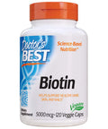 Doctor's Best Biotin 5000 Mcg Supports Hair, Skin, Nails, Boost Energy, Nervous System, Non-GMO, Vegan, Gluten Free, 120 Count