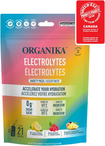 Organika Electrolytes Powder- Variety Pack Sachets (Raspberry + Lemonade + Pineapple Passion), On-The-Go Hydration And Electrolyte Replenishment 3.5G X 20Ct