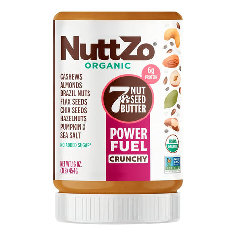NuttZo Natural Power Fuel 7 Nuts and Seeds Butter, Crunchy, Paleo and Keto Friendly, Peanut and Gluten Free, Kosher, No Added Sugar or Oil, 12 oz Jar