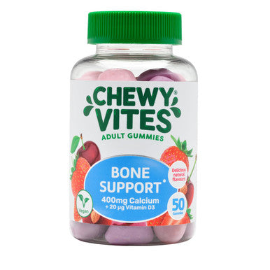 Chewy Vites Adult Bone Support 50 Vitamin Gummies 400mg Calcium Gummies with 20 mcg Vitamin D3 for Bones Teeth & Muscle Function 2-a-Day Vegan Mix of Wild Cherry and Strawberry Flavour