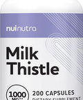 Nui Nutra Milk Thistle 1000mg (Sylibum Marianum) Supplement Silymarin | 200 Capsules | Gluten-Free 4:1 Seed Extract - Liver Support | Powerful Antioxidants