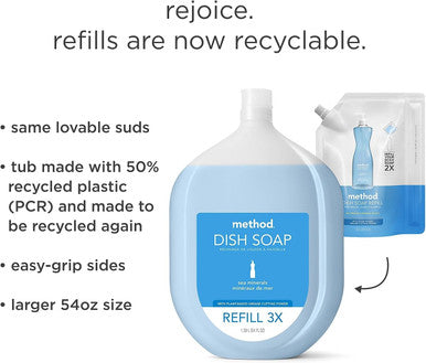 Method Gel Dish Soap Refill Sea Minerals Recylable Bottle Biodegradable formula 54 Fl Oz (Pack of 1)
