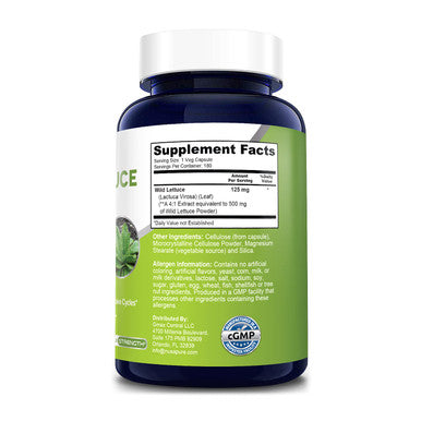 Wild Lettuce Leaf 500 mg 180 Veggie caps ( Non-GMO, Extract 4:1 & Gluten-Free)