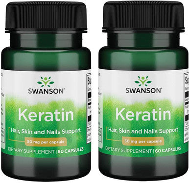 Swanson Keratin (from Tibetan Wool) - Natural Supplement Promoting Healthy Joints Hair Skin & Nails - Helps Nourish Healthy Connective Tissues - (60 Capsules 50mg Each) (2 Pack)